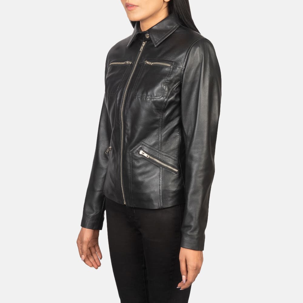 Talia Black Leather Jacket for Women