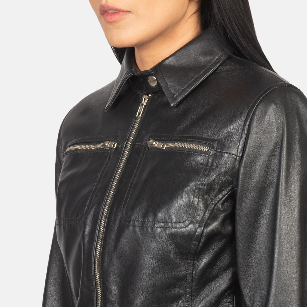 Talia Black Leather Jacket for Women
