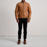 Landen Tan Leather Puffer Jacket for Men