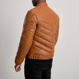 Landen Tan Leather Puffer Jacket for Men