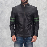 Trooper-Black-Leather-Jacket-with-Green-Stripes