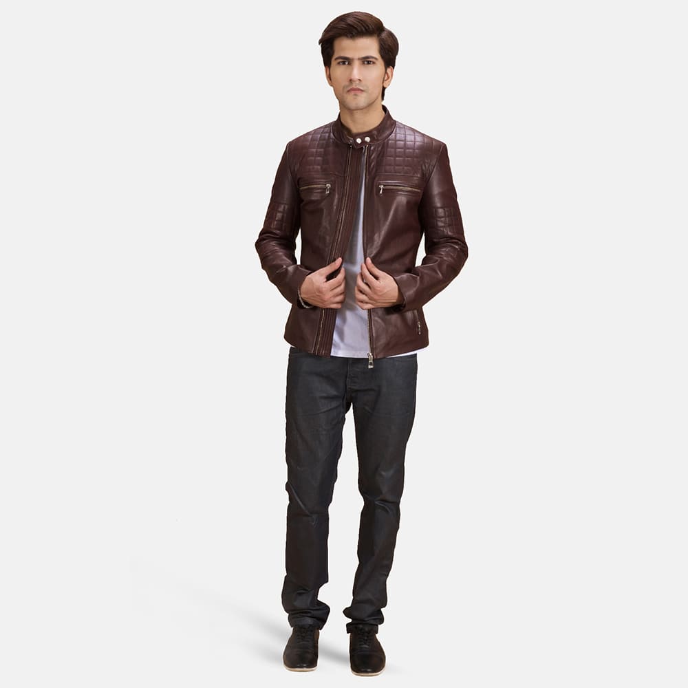 Ryder Quilted Maroon Leather Biker Jacket