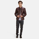 Ryder Quilted Maroon Leather Biker Jacket