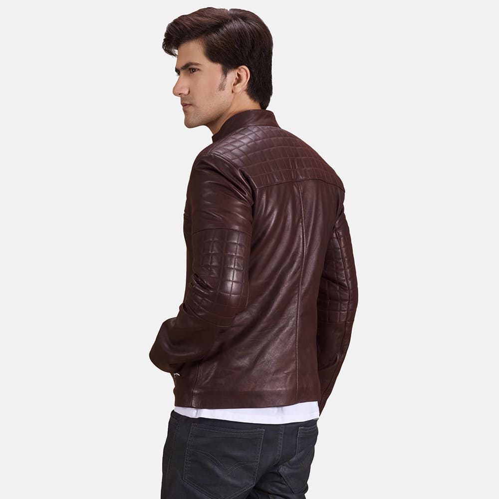 Ryder Quilted Maroon Leather Biker Jacket