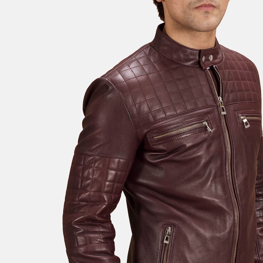 Ryder Quilted Maroon Leather Biker Jacket