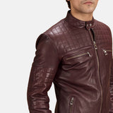 Ryder Quilted Maroon Leather Biker Jacket
