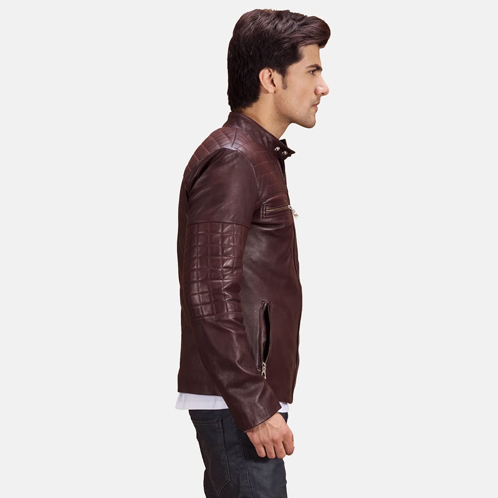 Ryder Quilted Maroon Leather Biker Jacket