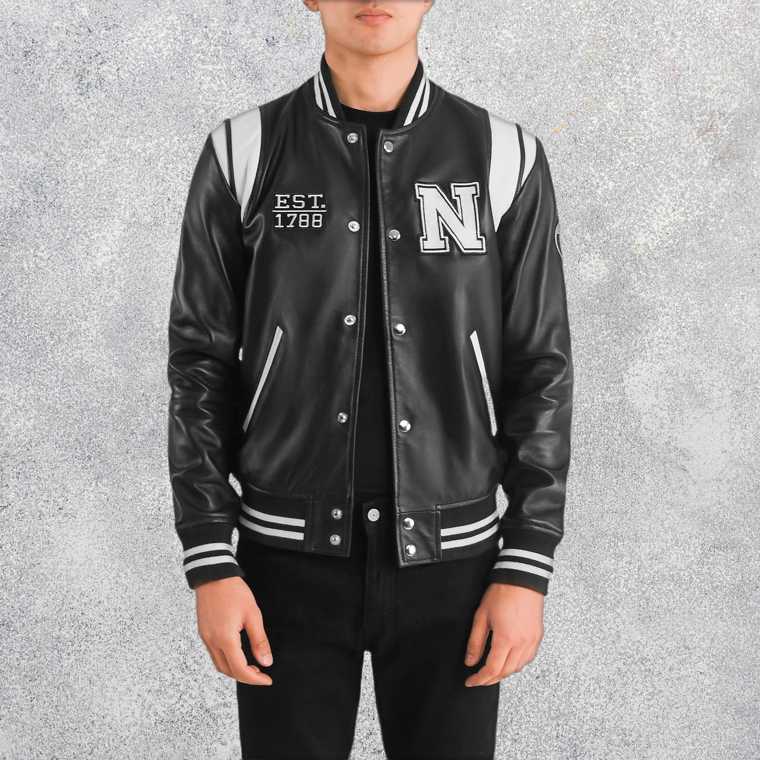Liberte New York Black Leather Varsity Jacket