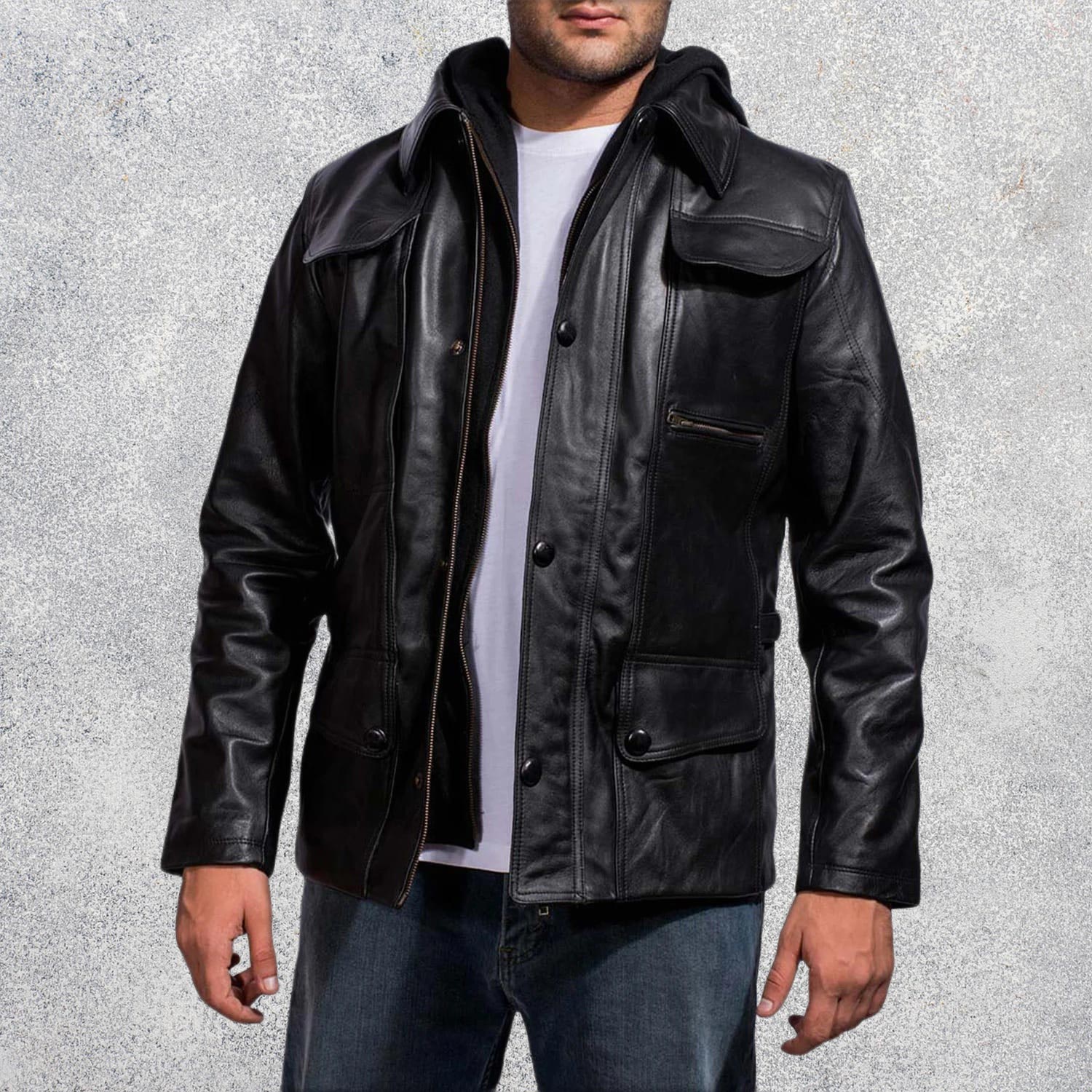 Vanguard Hooded Black Men's Leather Jacket