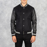Vaxton Black Men's Striped Hybrid Varsity Jacket