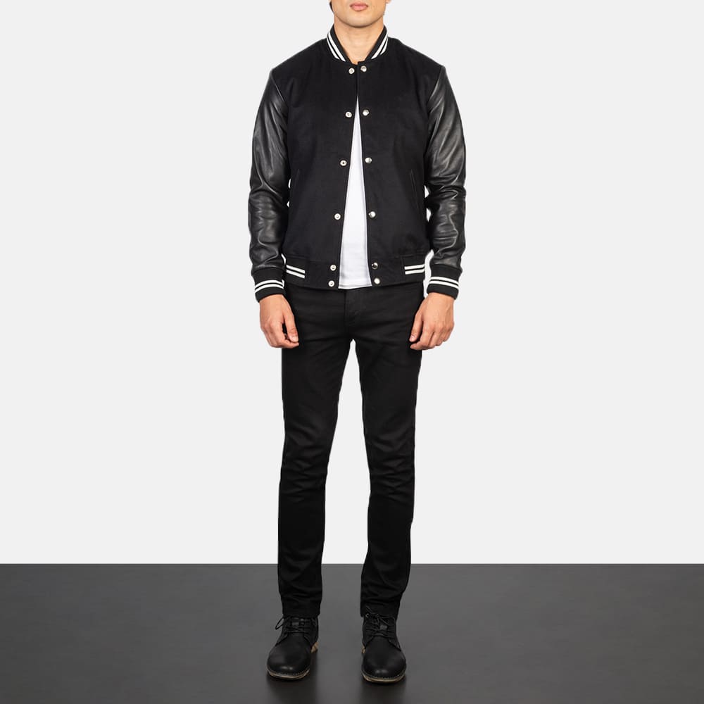 Vaxton Black Men's Striped Hybrid Varsity Jacket