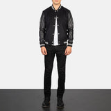 Vaxton Black Men's Striped Hybrid Varsity Jacket