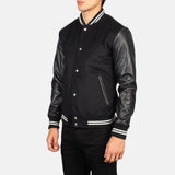 Vaxton Black Men's Striped Hybrid Varsity Jacket