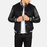Vaxton Black Men's Striped Hybrid Varsity Jacket