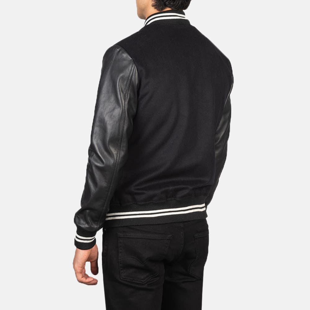 Vaxton Black Men's Striped Hybrid Varsity Jacket