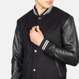 Vaxton Black Men's Striped Hybrid Varsity Jacket