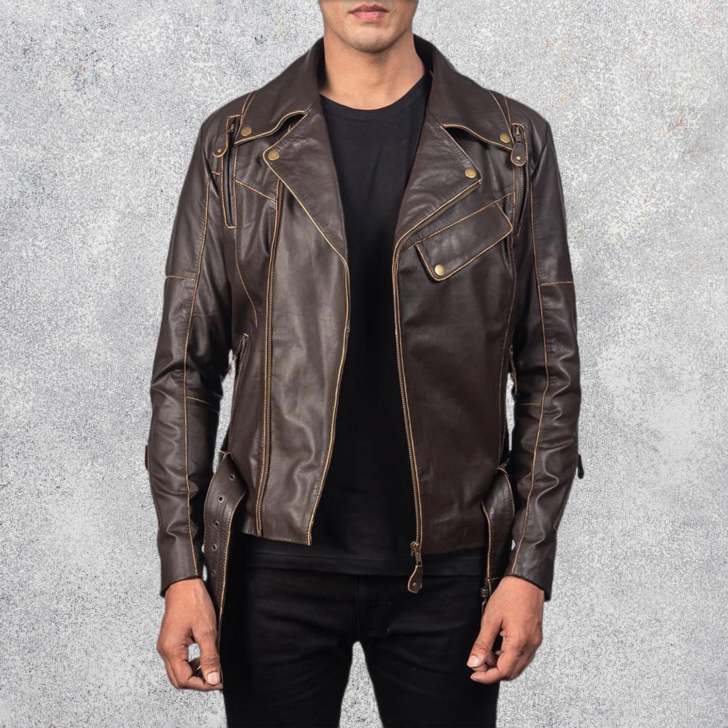 Victor Distressed Brown Leather Biker Jacket