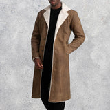 Victor Distressed Brown Shearling Long Coat for Men