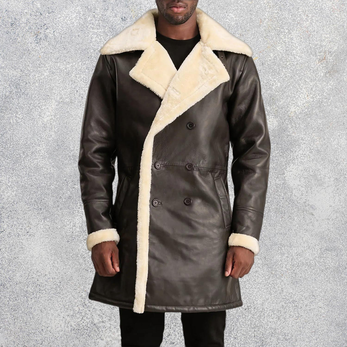 Victor Men's Brown Shearling Double-Breasted Coat