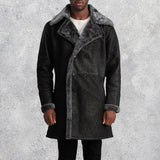 Victor Men's Distressed Black Shearling Double-Breasted Coat