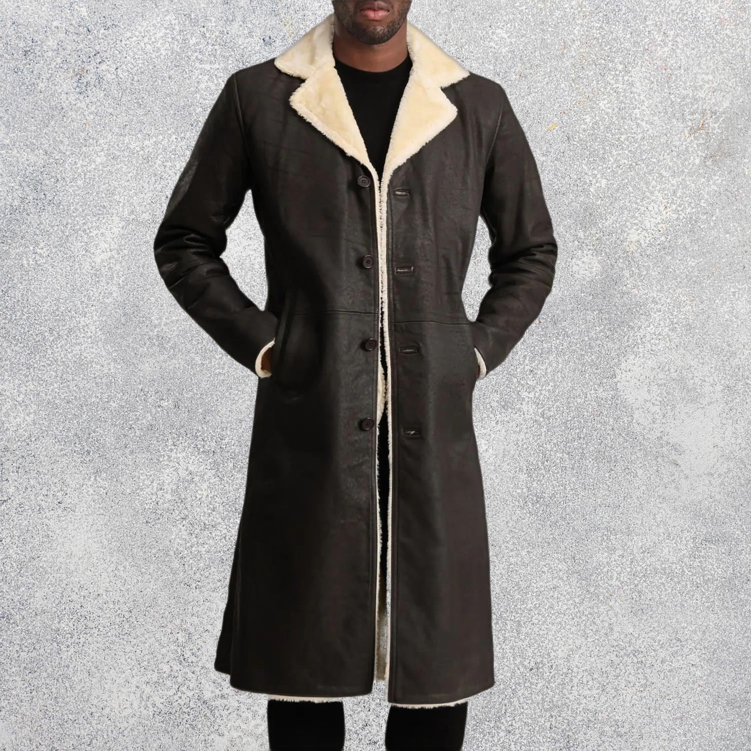Victor Tumbled Brown Shearling Long Coat for Men
