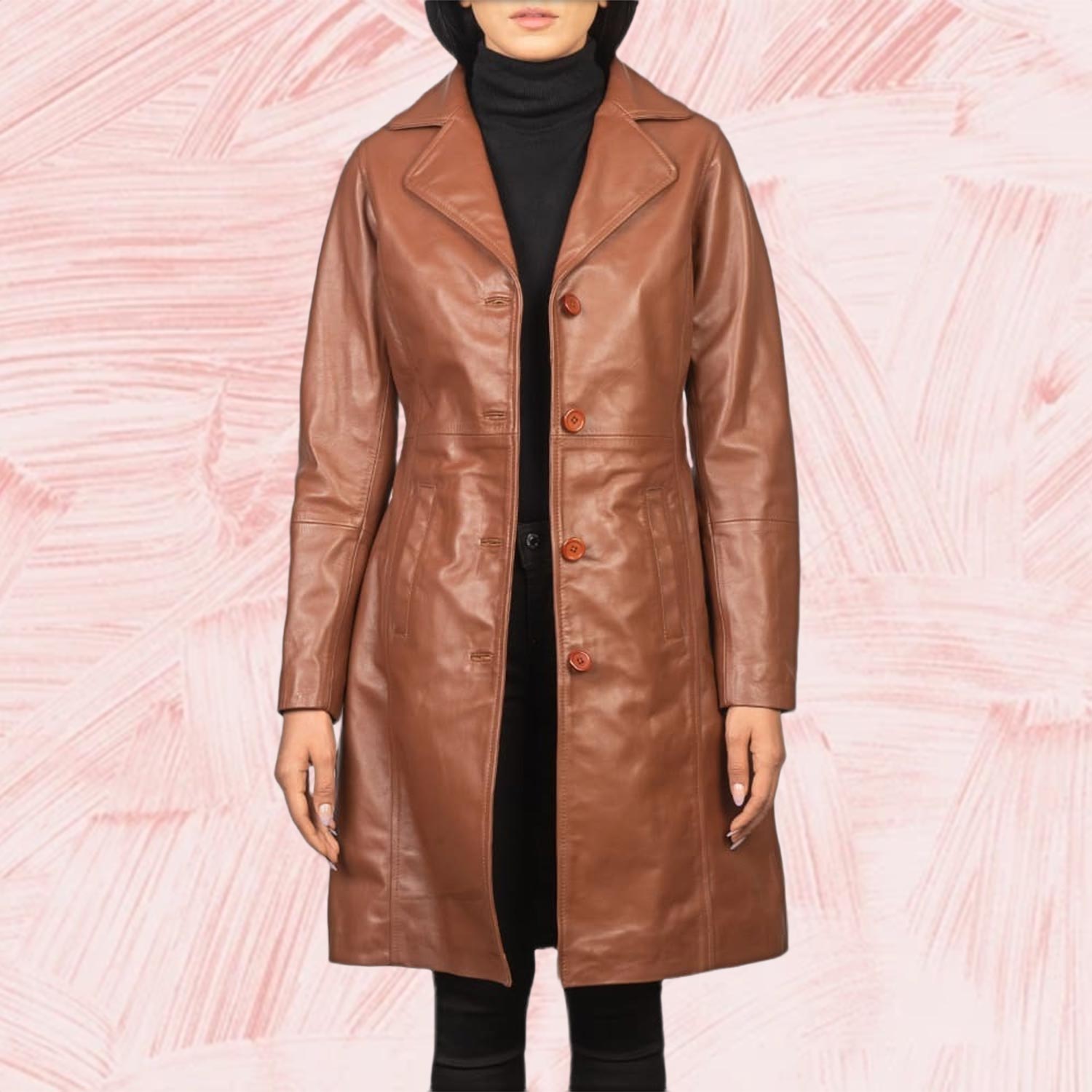 Victoria Brown Single-Breasted Leather Coat for Women