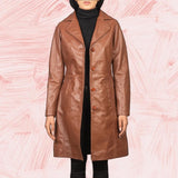 Victoria Brown Single-Breasted Leather Coat for Women