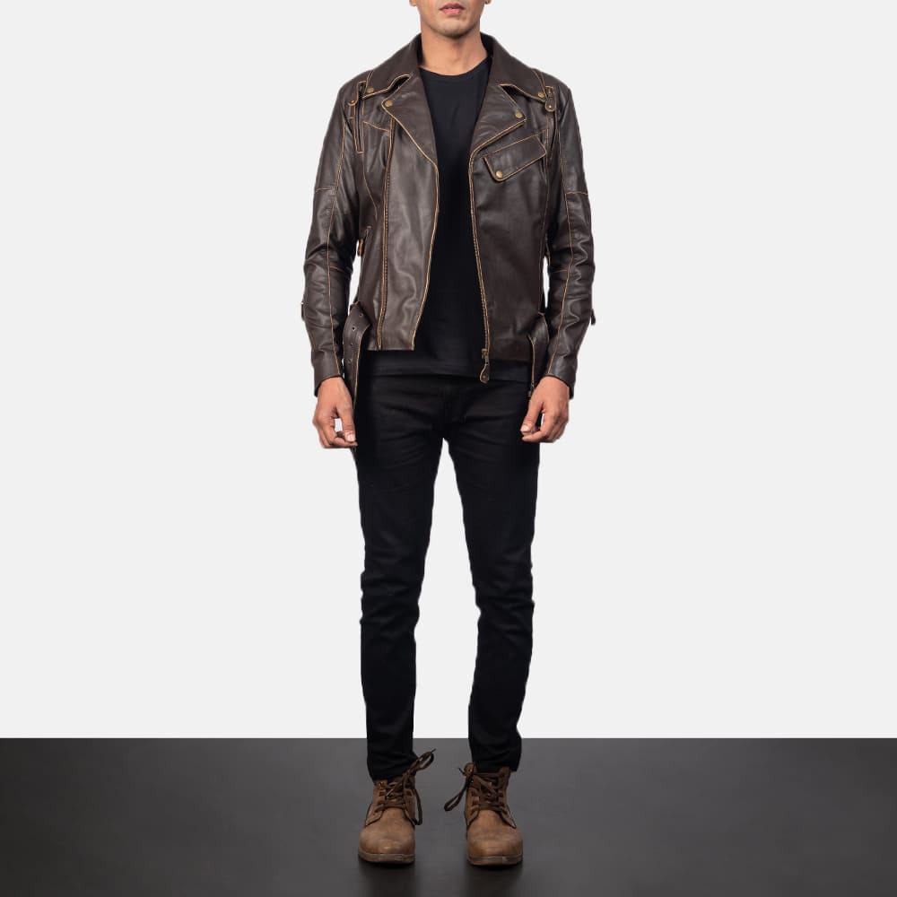 Victor Distressed Brown Leather Biker Jacket