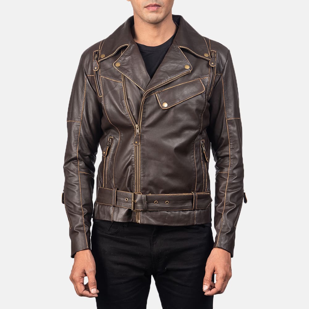 Victor Distressed Brown Leather Biker Jacket