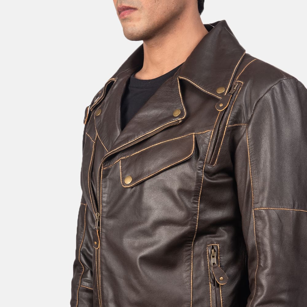 Victor Distressed Brown Leather Biker Jacket