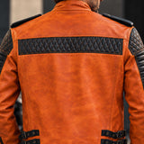 Orange Full Grain Cowhide Leather Men's Cafe Racer Handmade Biker Jacket