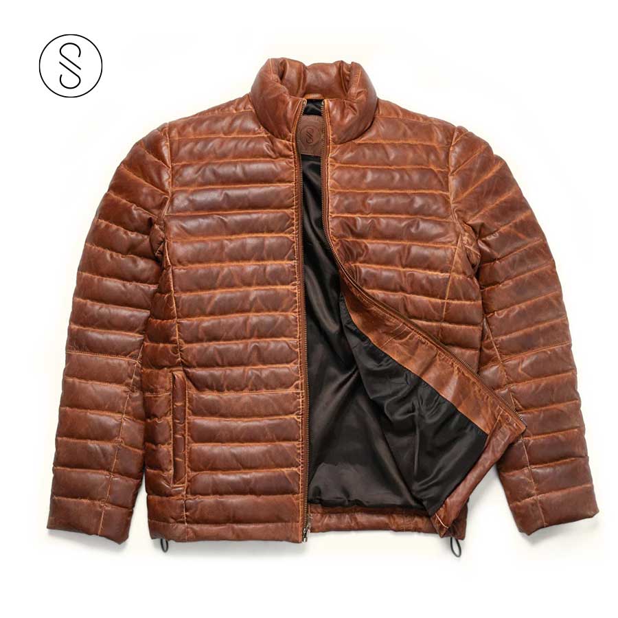 SaltCo Light Brown Leather Down Jacket