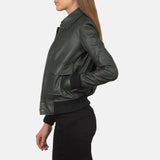 Astra Green Leather Bomber Jacket for Women