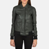 Astra Green Leather Bomber Jacket for Women