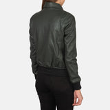 Astra Green Leather Bomber Jacket for Women