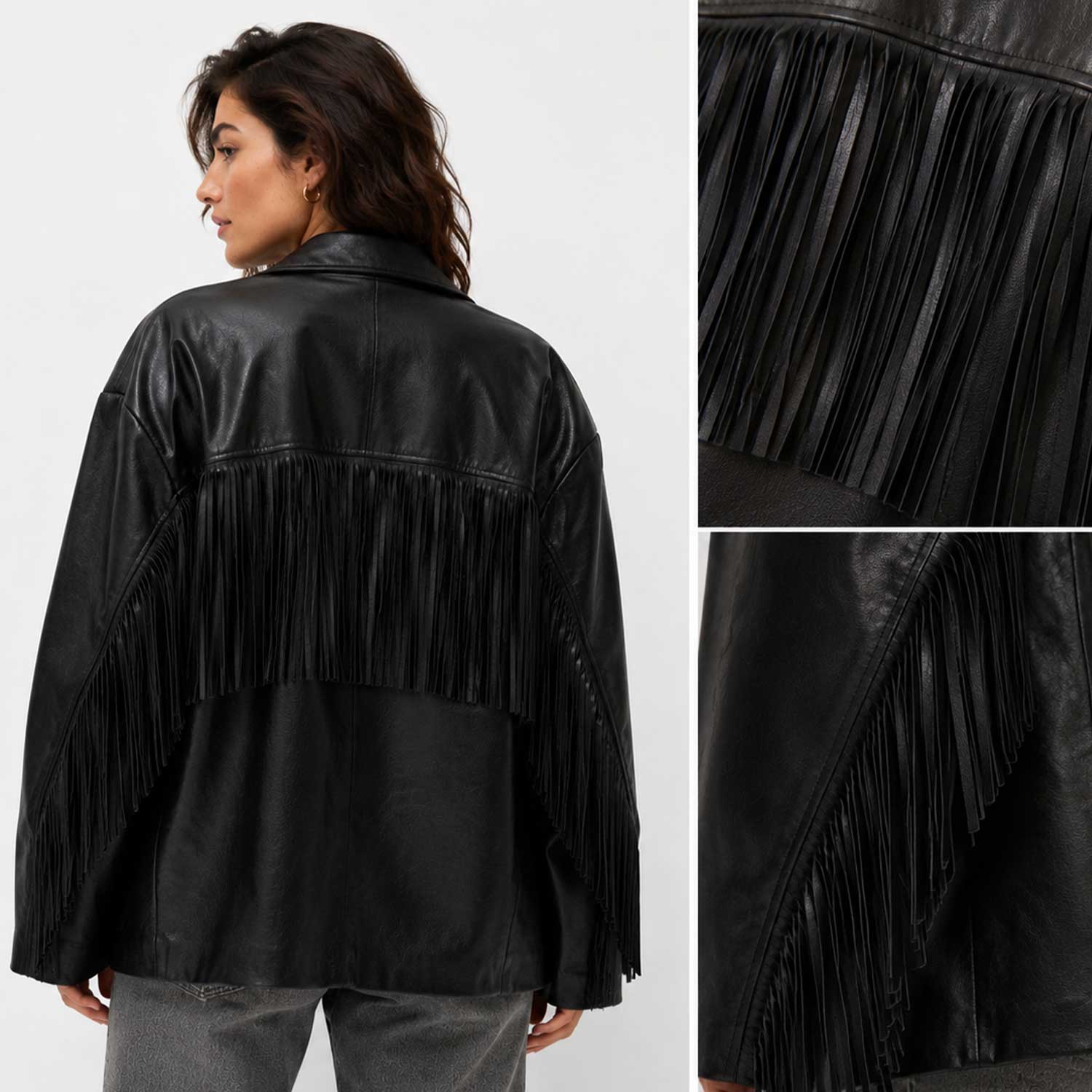 Women's Black Full Grain Leather Fringe Jacket
Luxury Women's Leather Fringe Jacket
Handmade Black Leather Fringe Jacket
Premium Full Grain Leather Fringe Jacket
Women's Oversized Leather Fringe Jacket
Western Style Leather Fringe Jacket
Boho Leather Fringe Jacket for Women
Black Leather Fringe Blazer
Leather Fringe Jacket Close Up
Premium Leather Fringe Detail
Leather Fringe Shoulder Detail
Full Grain Leather Texture