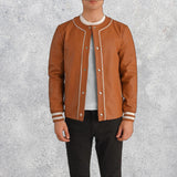 Willis Tan Brown Leather Varsity Jacket