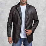 Wine Black Leather Blazer