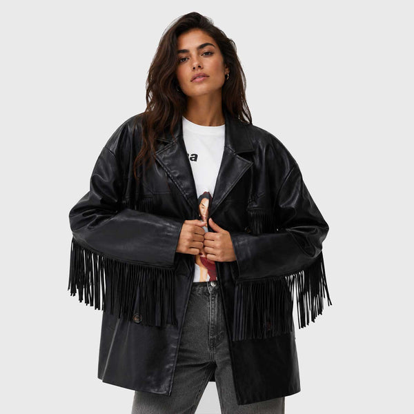 Women's Black Full Grain Leather Fringe Jacket
Luxury Women's Leather Fringe Jacket
Handmade Black Leather Fringe Jacket
Premium Full Grain Leather Fringe Jacket
Women's Oversized Leather Fringe Jacket
Western Style Leather Fringe Jacket
Boho Leather Fringe Jacket for Women
Black Leather Fringe Blazer
Leather Fringe Jacket Close Up
Premium Leather Fringe Detail
Leather Fringe Shoulder Detail
Full Grain Leather Texture