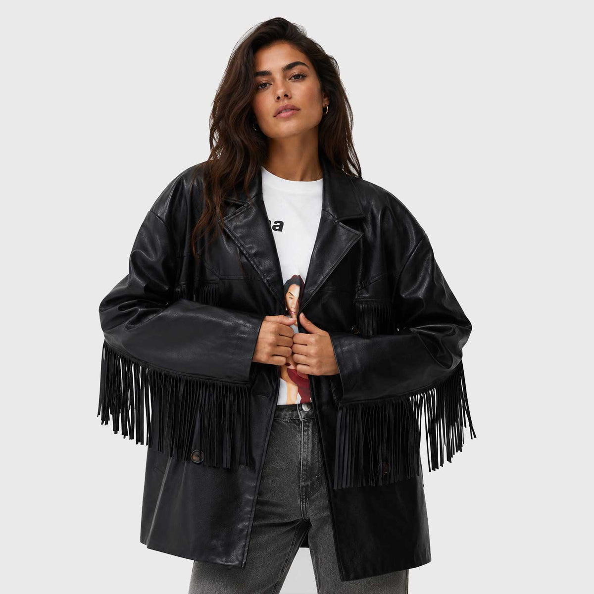 Women's Black Full Grain Leather Fringe Jacket
Luxury Women's Leather Fringe Jacket
Handmade Black Leather Fringe Jacket
Premium Full Grain Leather Fringe Jacket
Women's Oversized Leather Fringe Jacket
Western Style Leather Fringe Jacket
Boho Leather Fringe Jacket for Women
Black Leather Fringe Blazer
Leather Fringe Jacket Close Up
Premium Leather Fringe Detail
Leather Fringe Shoulder Detail
Full Grain Leather Texture