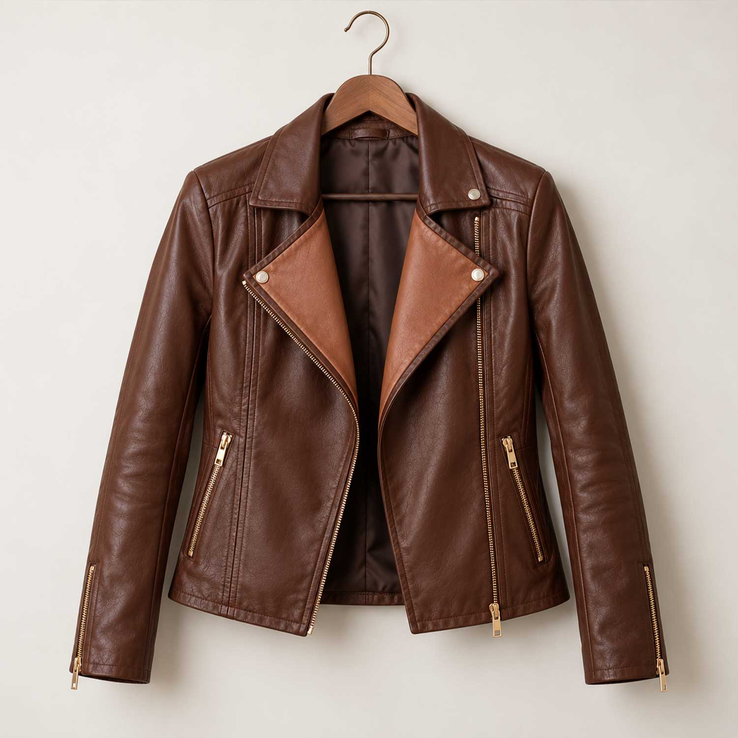 brown leather jacket, lambskin jacket, womens biker jacket, motorcycle jacket, genuine leather, brown biker jacket, leather moto jacket, womens outerwear, notch collar jacket, zipper cuff jacket, vintage biker, leather streetwear, brown moto jacket
