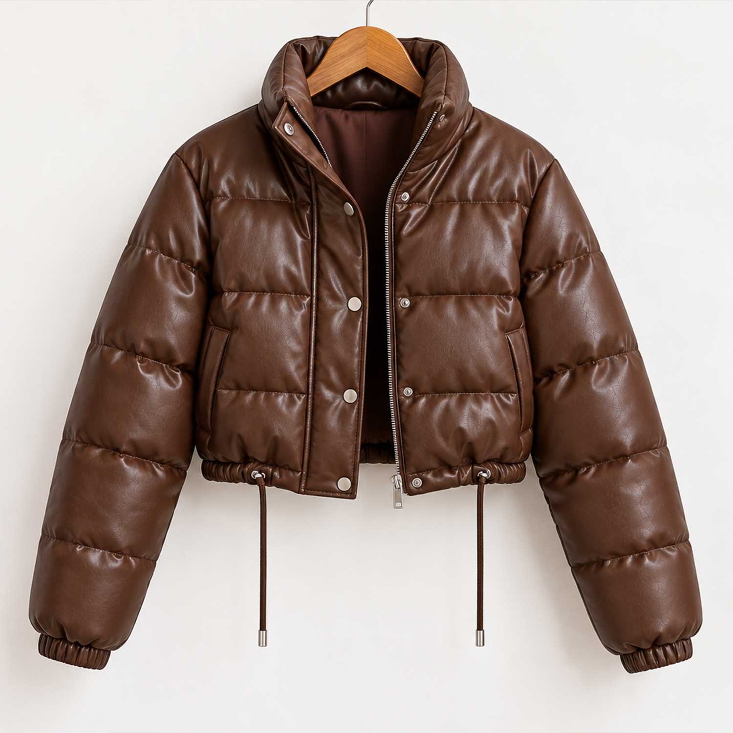 brown puffer jacket

leather puffer coat

cropped puffer

chocolate brown

womens bomber

quilted jacket

high neck jacket

brown leather coat

cropped leather

womens outerwear

winter streetwear

padded bomber

short puffer coat