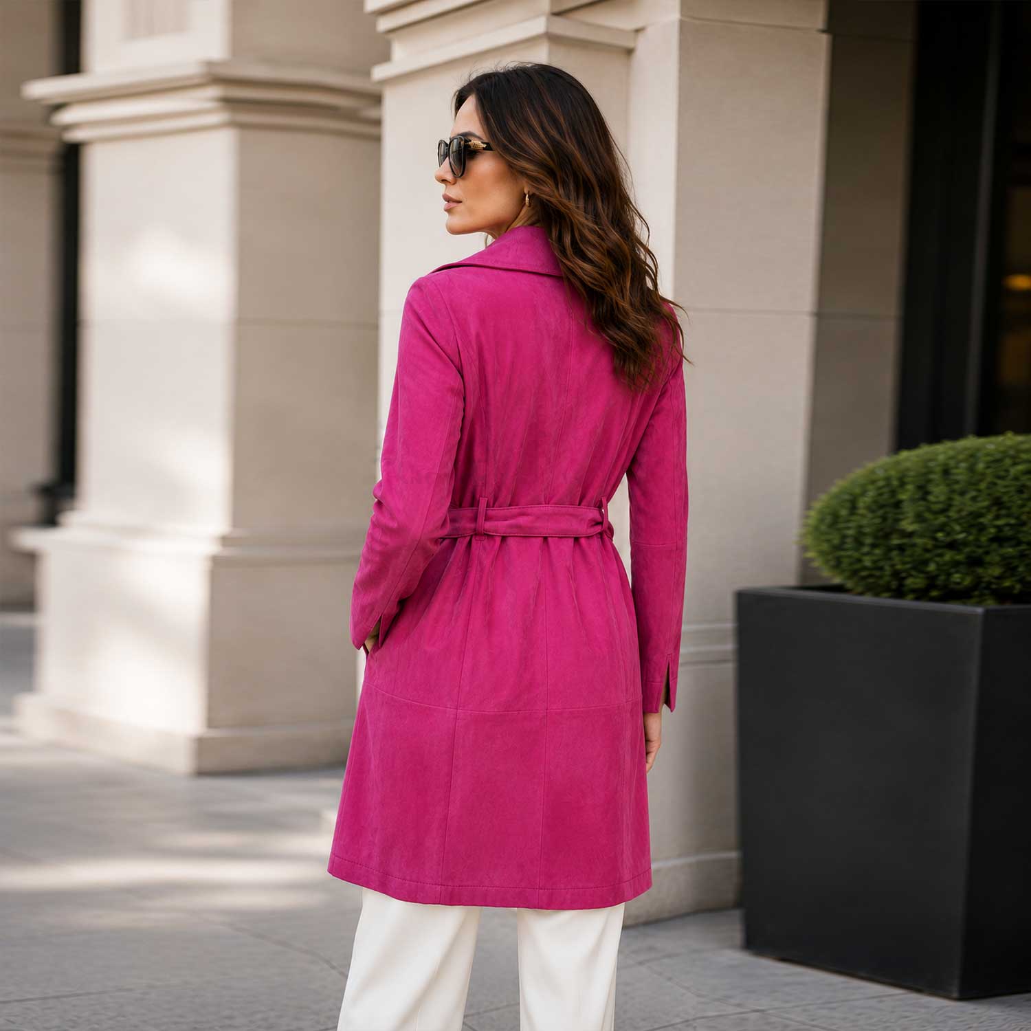 Rosamere Hot Pink Suede Leather Pea Coat
Women’s Hot Pink Genuine Suede Leather Coat
Rosamere Genuine Suede Leather Coat Front View
Hot Pink Women’s Suede Leather Winter Coat
Rosamere Suede Leather Pea Coat Back View
Hot Pink Suede Leather Coat Side View
Women’s Pink Genuine Suede Coat Fashion Look
Rosamere Leather Coat Adjustable Waist Belt
Hot Pink Suede Coat Notch Lapel Detail
Rosamere Suede Leather Front Button Detail
Genuine Suede Leather Coat Sleeve Detail
Rosamere Hot Pink Leather Coat Pocket Detail
