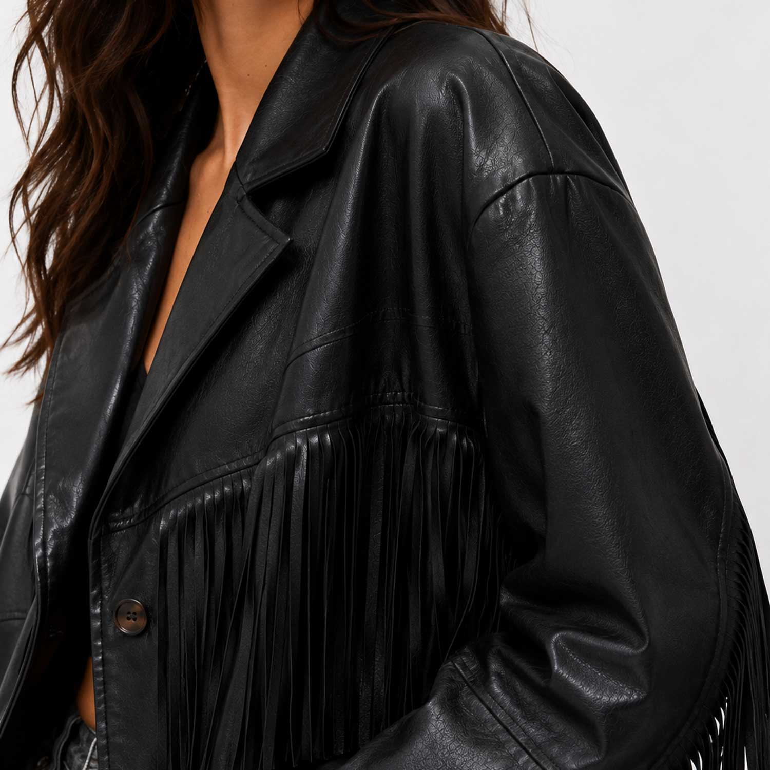 Women's Black Full Grain Leather Fringe Jacket
Luxury Women's Leather Fringe Jacket
Handmade Black Leather Fringe Jacket
Premium Full Grain Leather Fringe Jacket
Women's Oversized Leather Fringe Jacket
Western Style Leather Fringe Jacket
Boho Leather Fringe Jacket for Women
Black Leather Fringe Blazer
Leather Fringe Jacket Close Up
Premium Leather Fringe Detail
Leather Fringe Shoulder Detail
Full Grain Leather Texture