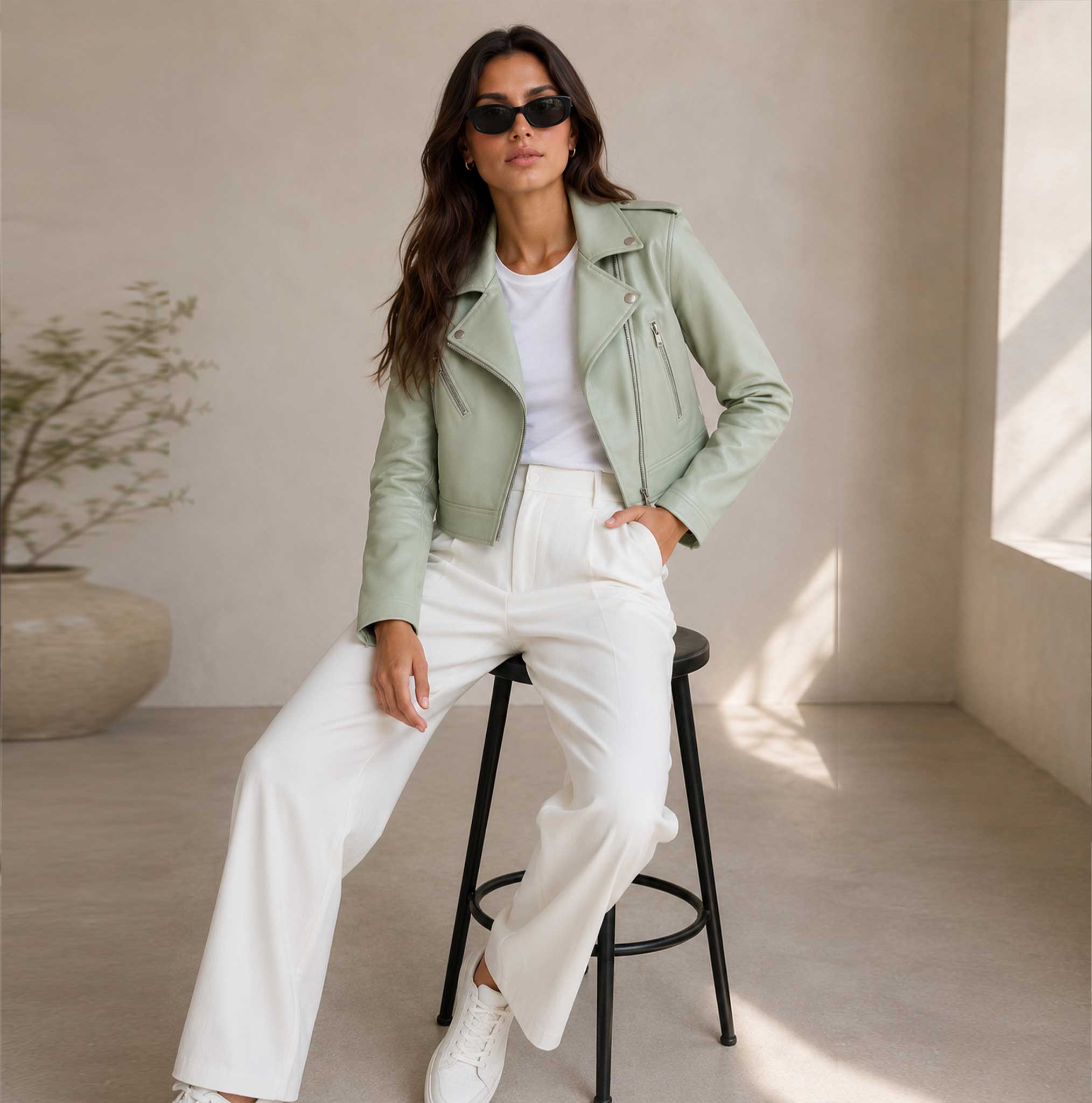 mint green leather jacket, cropped moto jacket women, sheepskin leather jacket, womens biker jacket, pastel green leather jacket, cropped leather coat, luxury women jacket, genuine leather moto jacket, mint biker jacket, womens streetwear jacket