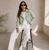 mint green leather jacket, cropped moto jacket women, sheepskin leather jacket, womens biker jacket, pastel green leather jacket, cropped leather coat, luxury women jacket, genuine leather moto jacket, mint biker jacket, womens streetwear jacket