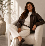 brown sheepskin leather jacket, oversized leather jacket women, genuine leather bomber jacket, brown leather bomber, cropped leather jacket, luxury women leather jacket, oversized brown jacket, sheepskin leather outerwear, womens streetwear jacket, relaxed fit leather jacket