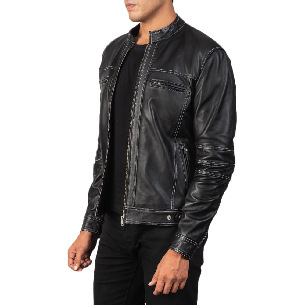 Strider Black Leather Biker Jacket