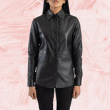 Zenith Black Leather Shirt Jacket