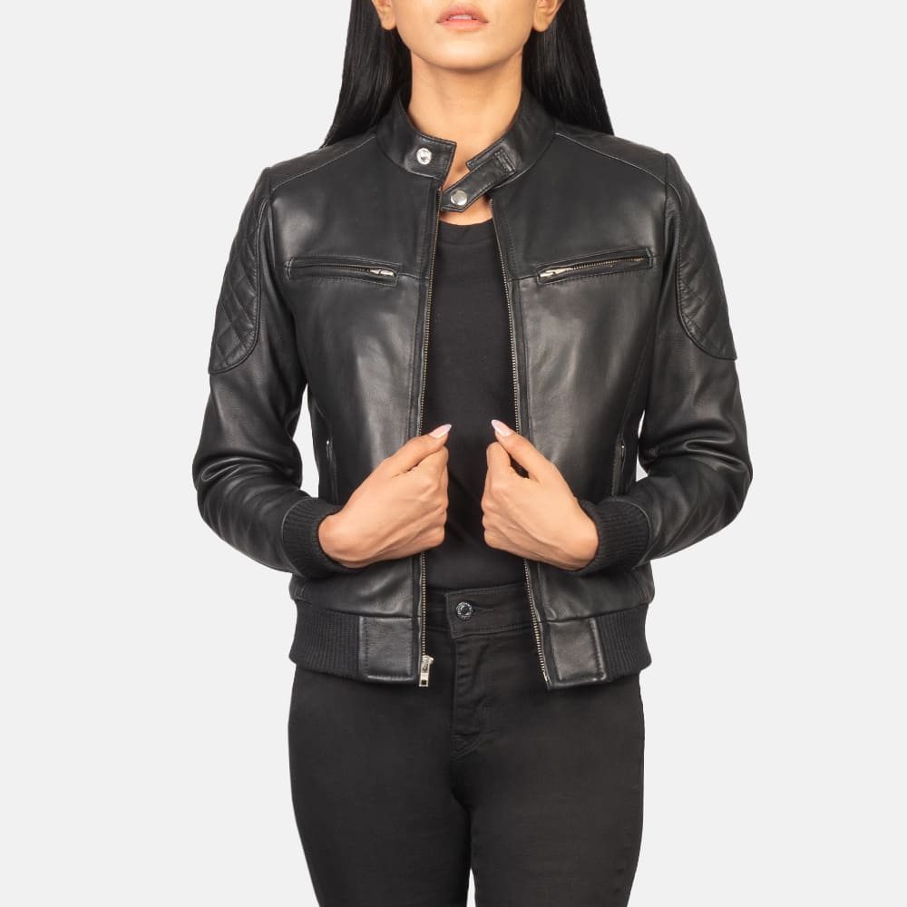 Saltco Zenna Black Leather Bomber Jacket